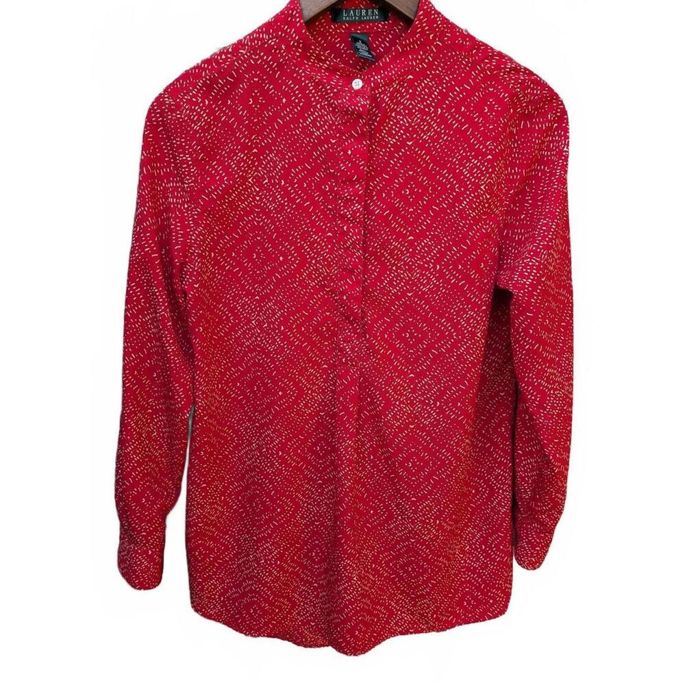 Ralph Lauren Women's Size S Red w/ White Polka dots Long Sleeve Shirt Tunic